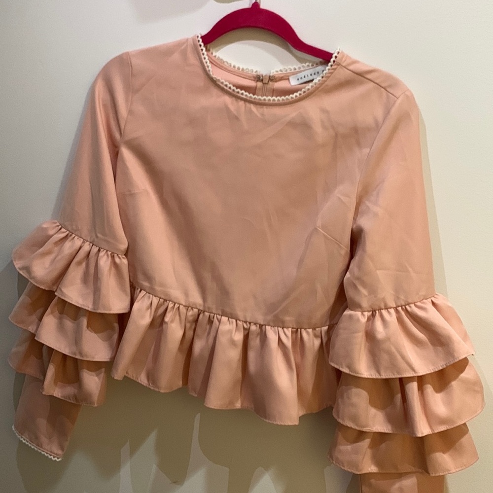 Ruffle sleeve pink long sleeve shirt